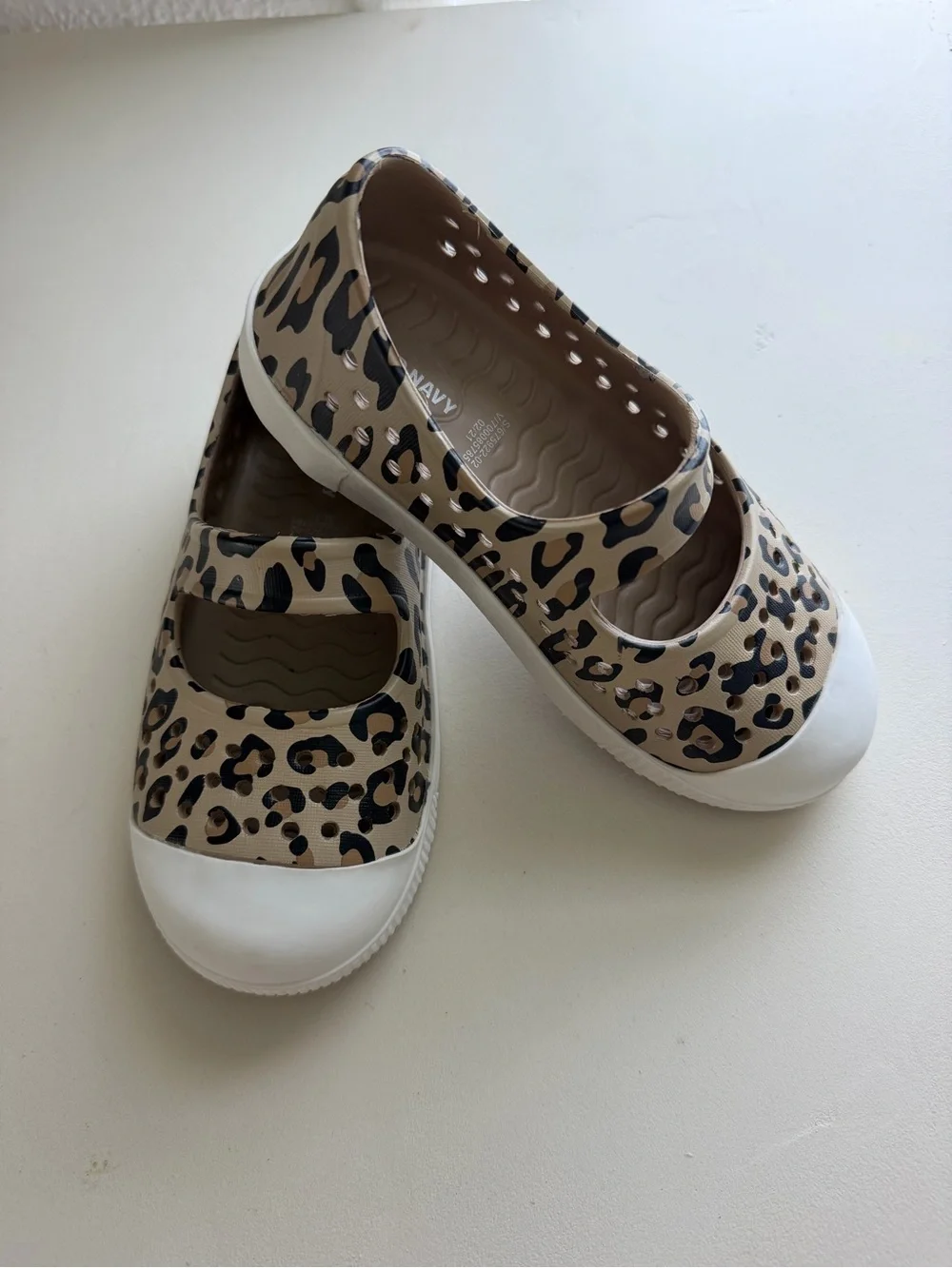 Old Navy Leopard Print Mary Jane Slip-Ons - Beige, Black, White